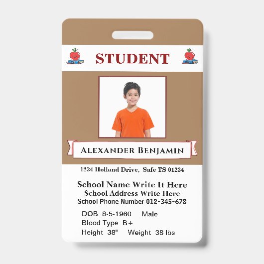 Schoolstudent-identiteitskaart voor foto-ID Badge (Voorkant)
