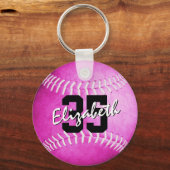 Schoolteam en spelersnaam roze softball sleutelhanger (Achterkant)