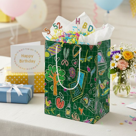 Schoolthema medium cadeauzakje