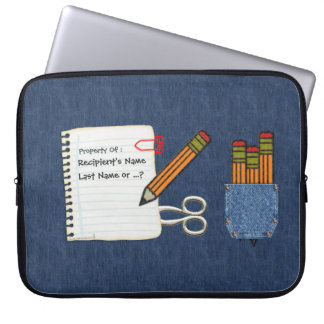 Schooltools op Denim gepersonaliseerd Laptop Sleeve