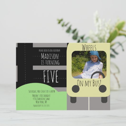 Schooltransportwiel Fotouitnodiging Aankondiging (Staand voorkant)