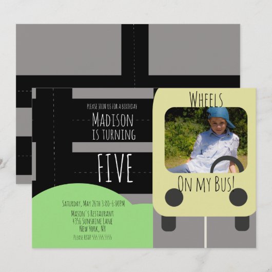 Schooltransportwiel Fotouitnodiging Aankondiging (Voorkant / Achterkant)