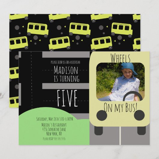 Schooltransportwiel Fotouitnodiging Aankondiging (Voorkant / Achterkant)