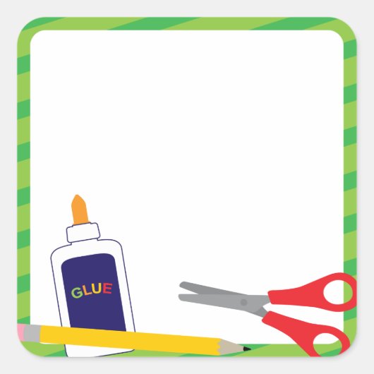 Schoolvarken met Crayons en Glue Vierkante Sticker (Voorkant)