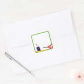 Schoolvarken met Crayons en Glue Vierkante Sticker (Envelop)