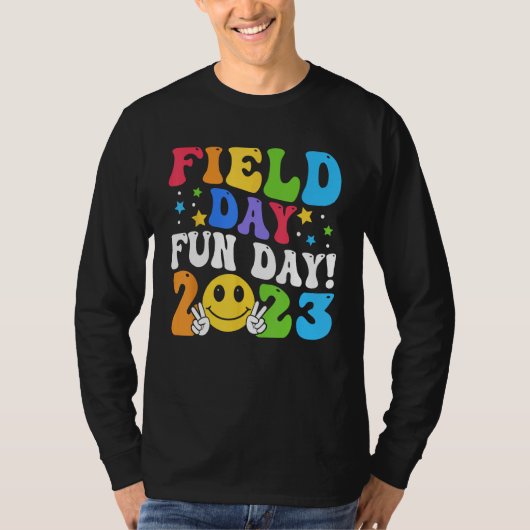 Schoolvelddag Fun Day Groovy Veldendag 2023 Thee T-shirt (Voorkant)