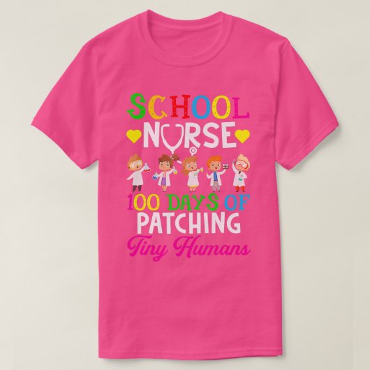 Schoolverpleegster 100 dagen school grappige patch t-shirt (Design voorkant)
