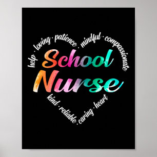 Schoolverpleegster Heart Word Cloud Waterverf Rain Poster