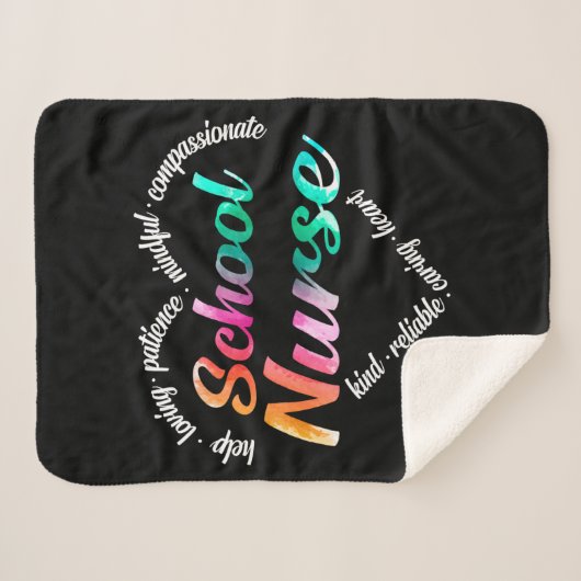 Schoolverpleegster Heart Word Cloud Waterverf Rain Sherpa Deken (Voorkant (horizontaal))