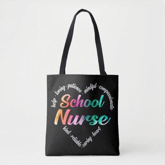 Schoolverpleegster Heart Word Cloud Waterverf Rain Tote Bag (Voorkant)