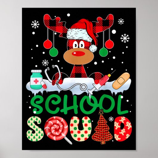 Schoolverpleegster rendier buffel rood geruit poster (Voorkant)