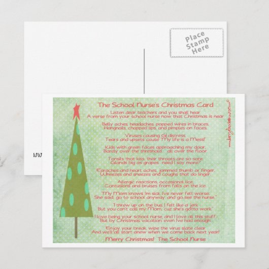 Schoolverpleegster Vrolijk Kerstfeest briefkaart (Voorkant / Achterkant)