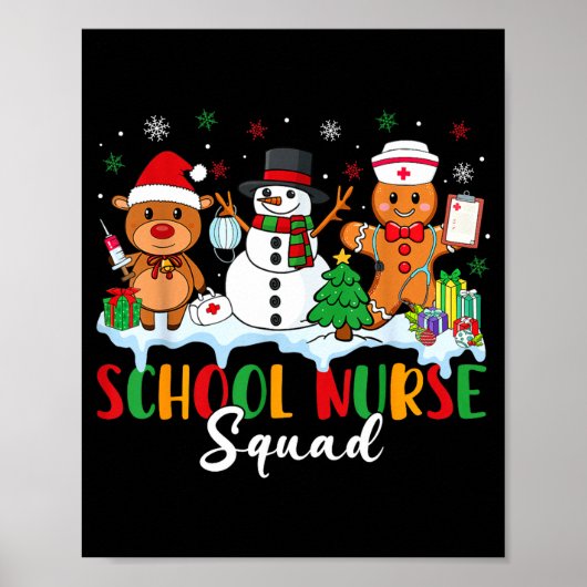 Schoolverpleegstereskader Rendier Sneeuwman Peperk Poster (Voorkant)