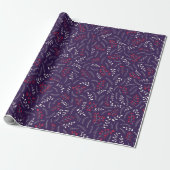 Schoolviolet paars rood blaadpatroon cadeaupapier (Uitgerold)