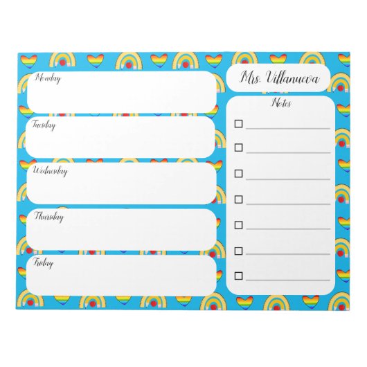 Schoolvoorraad met regenboogharten Wekelijks Notitieblok (Voorkant)