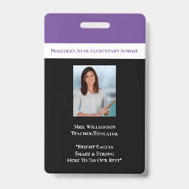 Schoolwerknemer Paarse staf Foto-ID leraar Badge