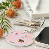 Schoolwerkrooster in roze sleutelhanger (Voorkant Rechts)