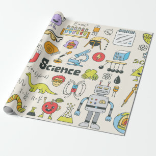 Schoolwetenschappen doedelen 1. Handgetrokken vint Cadeaupapier