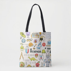 Schoolwetenschappen doedelen 1. Handgetrokken vint Tote Bag
