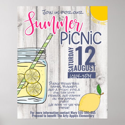 schoolzomerpicknick lemonade mason jar, PTO Poster (Voorkant)