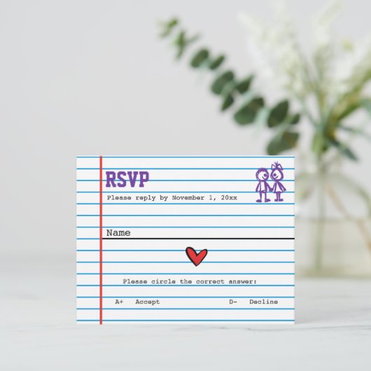 Schoolzweten Weddenschapskaart RSVP Kaartje (Staand voorkant)