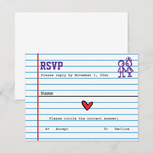 Schoolzweten Weddenschapskaart RSVP Kaartje (Voorkant / Achterkant)