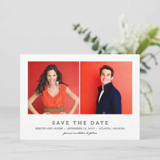 SCHOON 2 FOTO'S Save the Date Cards (Staand voorkant)