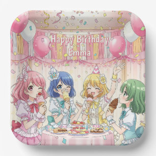 Schoon Anime Meisje Ijs Verjaardagsfeestje Papieren Bordje