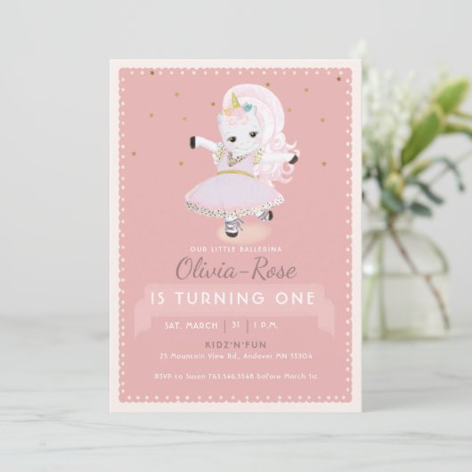 Schoon Ballerina Eenhoorn Stof Roze Meisje Verjaar Kaart (Staand voorkant)
