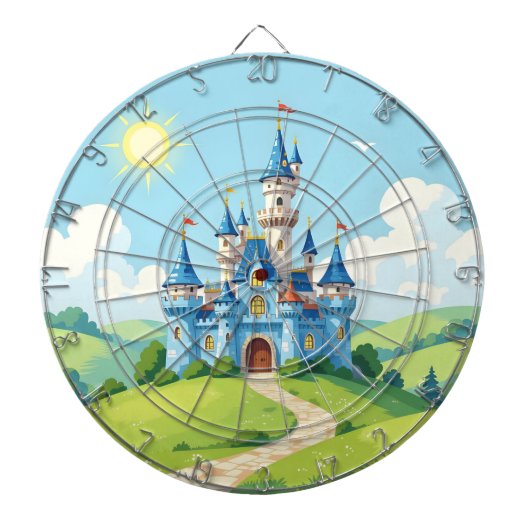 Schoon blauw en wit kasteel dartbord (Voorkant)