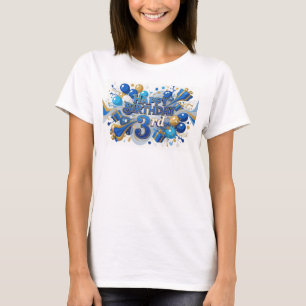 Schoon blauw HAPPY BIRTHDAY 3RD 3D-tekstkunst T-shirt