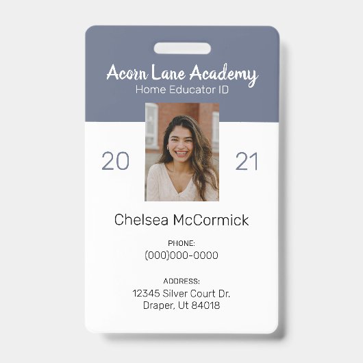 Schoon Blauw Homeschool Docenten ID Badge (Voorzijde)