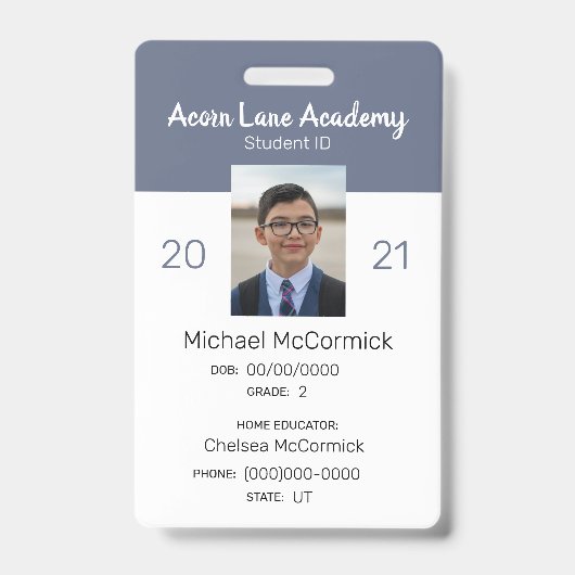 Schoon Blauw Homeschool Leerling ID Badge (Voorzijde)