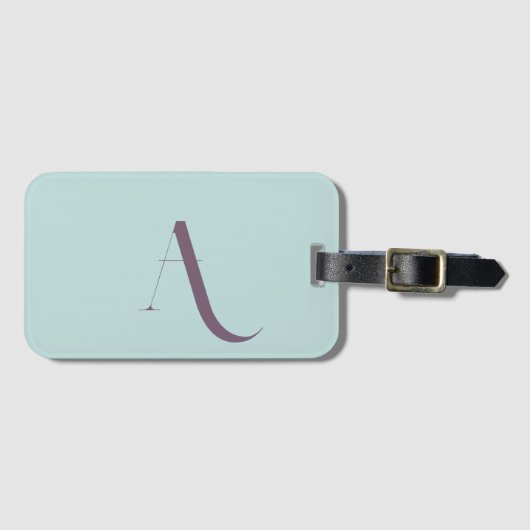 Schoon Blauw Moderne Typografie Monogram Initiaal Bagagelabel (Voorkant (horizontaal))