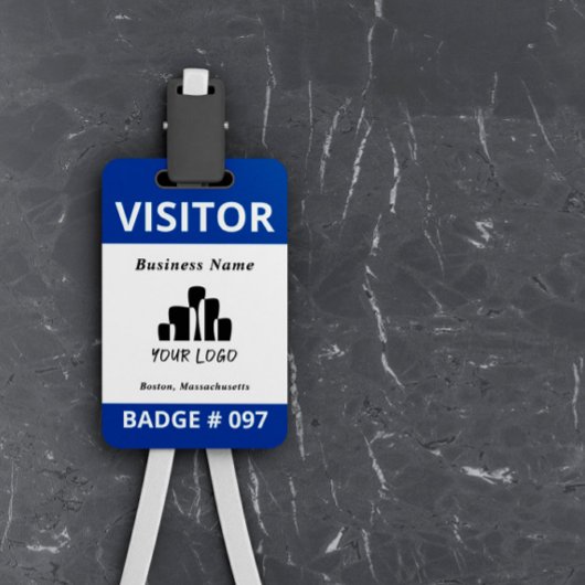 Schoon blauw wit logo sjabloon badge voor bezoeker