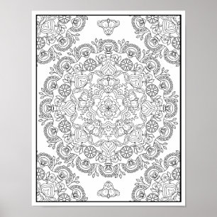 Schoon Bloem Mandala Ontwerp Om In Te Kleuren Poster