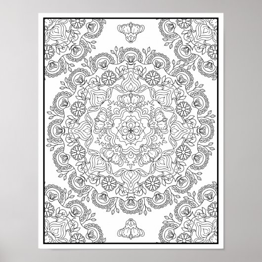 Schoon Bloem Mandala Ontwerp Om In Te Kleuren Poster (Voorkant)