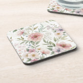 Schoon Bloemen Roze Patroon Bier Onderzetter (Linkerzijde)