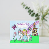 Schoon blond prinses en eenhoorn verjaardagsuitnod briefkaart (Staand voorkant)