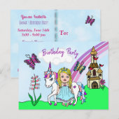 Schoon blond prinses en eenhoorn verjaardagsuitnod briefkaart (Voorkant / Achterkant)