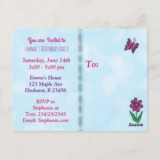 Schoon blond prinses en eenhoorn verjaardagsuitnod briefkaart (Achterkant)