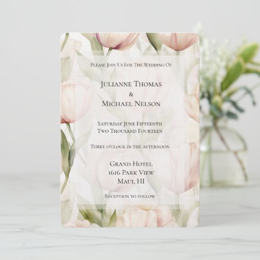 Schoon Blozend Roze Crème Tulpen Bloemige Huwelijk Kaart (Staand voorkant)