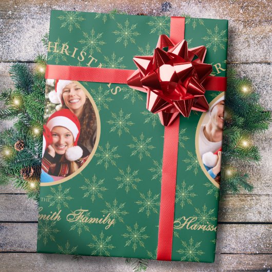 Schoon Bos Groen Goud Sneeuwvlokken Kerstmis Cadeaupapier