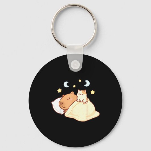 Schoon Capybara Kawaii Slaap Pyjama Slaapbara Kat Sleutelhanger (Voorkant)