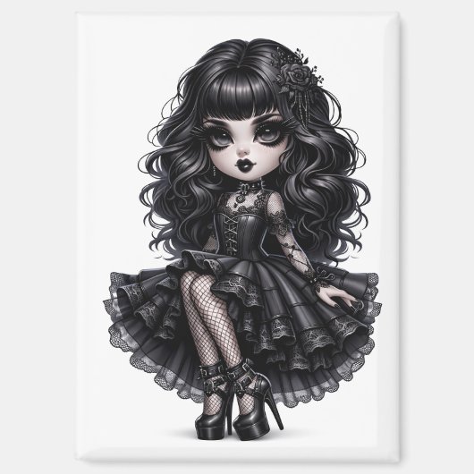 Schoon Chibi Gotische Meisje Magneet Donkere Esthe (Voorkant)