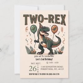 Schoon dinosaurus Two-Rex 2e verjaardagsuitnodigin Kaart