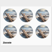 Schoon drijfhout op het strand. ronde sticker (Vel)
