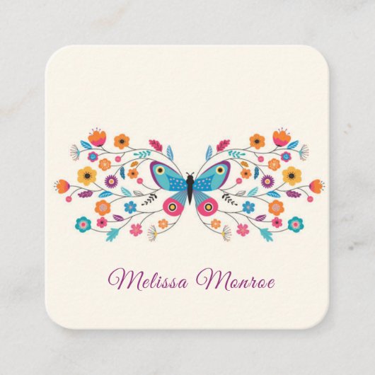Schoon Eenvoudig Minimaal Kleurrijk Bloemen & Vlin Vierkante Visitekaartje (Voorkant)