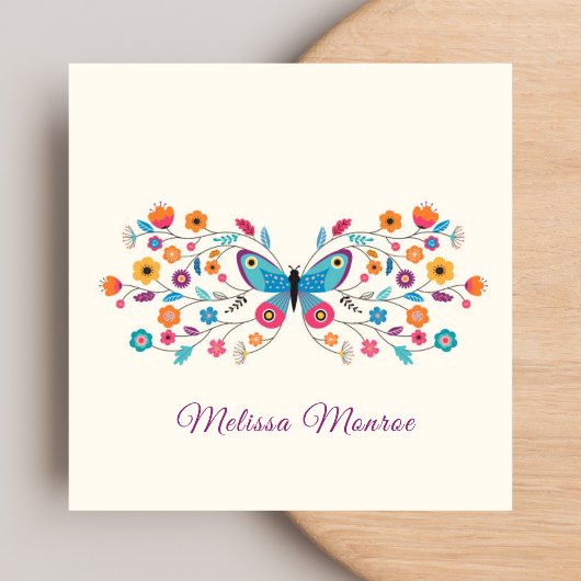 Schoon Eenvoudig Minimaal Kleurrijk Bloemen & Vlin Vierkante Visitekaartje