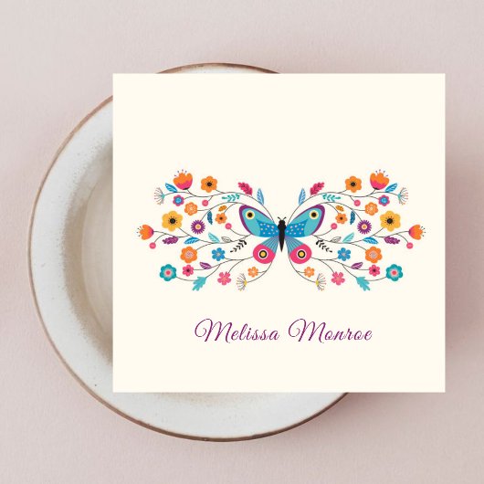 Schoon Eenvoudig Minimaal Kleurrijk Bloemen & Vlin Vierkante Visitekaartje
